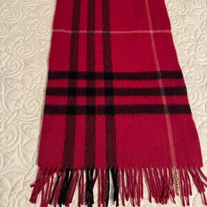 Burberry vintage red 100% cashmere scarf, excellent condition!